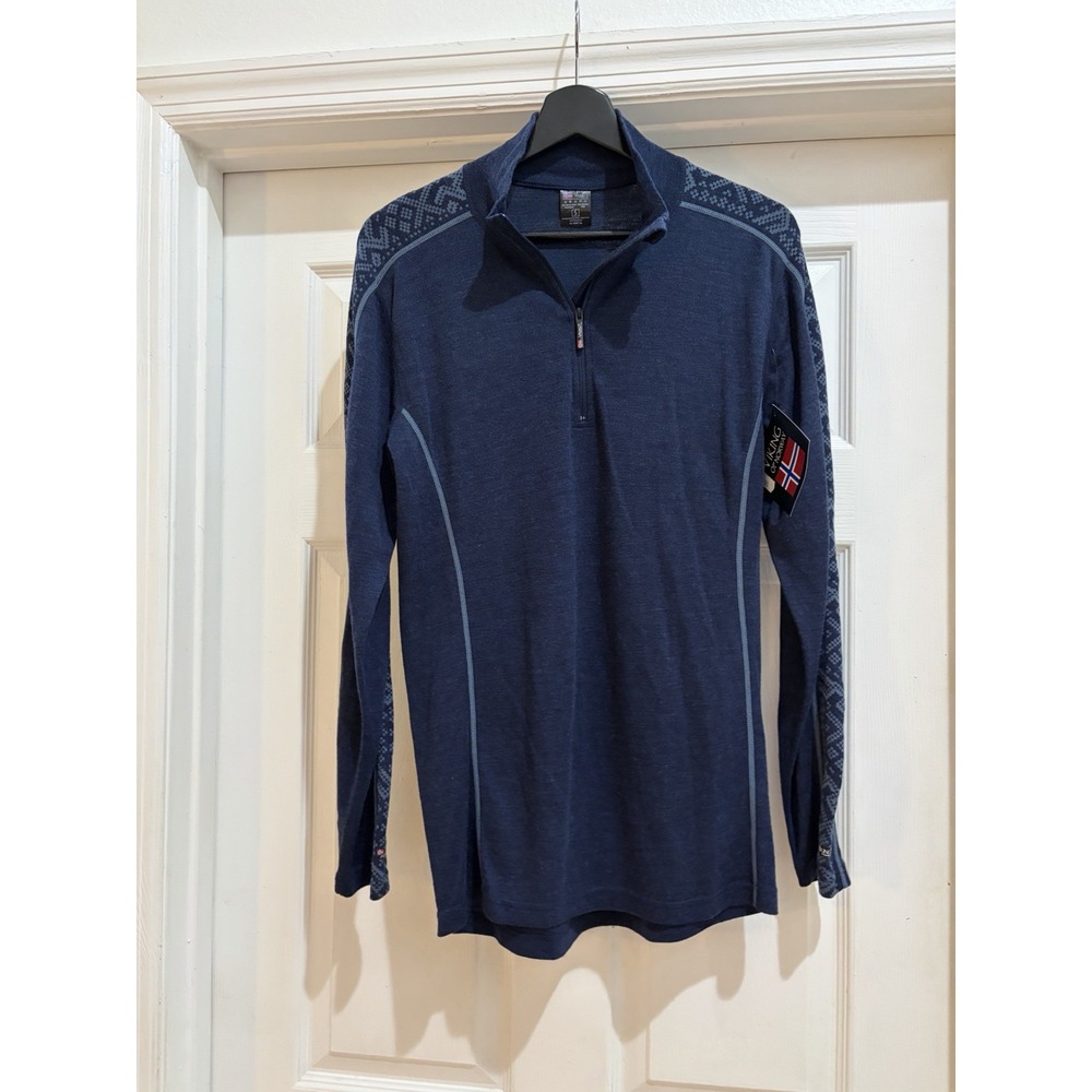NWT Viking of Norway Merino Wool Bamboo Quarter Zip Top Blue Size S